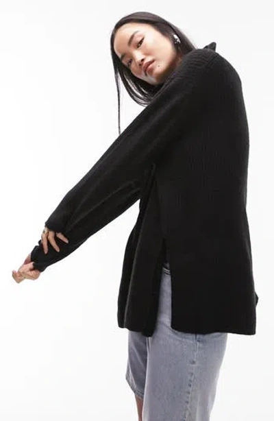 Topshop Zip Up Funnel Neck Sweater In Black
