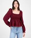 Topson Downs Juniors' Smocked Ruffle-trim Babydoll Top