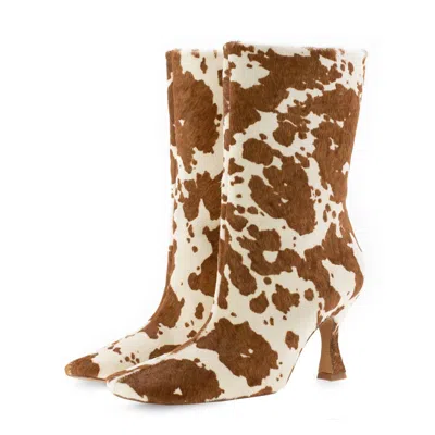 Toral Animal Print Leather Ankle Boots In Cow Print Leather In Brown