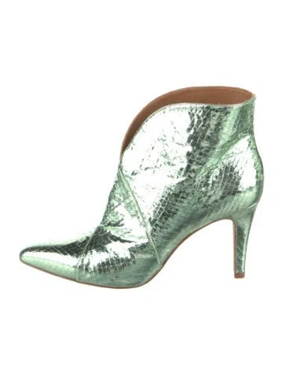 Pre-owned Toral Embossed Leather Animal Print Boots In Green