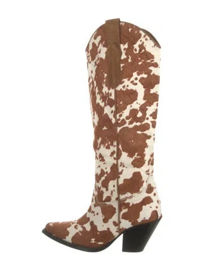 Pre-owned Toral Ponyhair Animal Print Western Boots In Brown