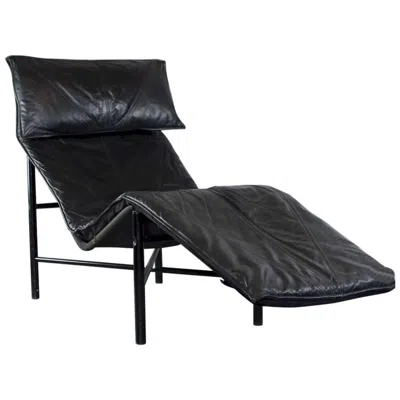 Pre-owned Tord Bjorklund Chaise Longue, Black Leather, Steel Frame, Sweden, 1970