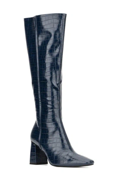 Torgeis Angelica Croc Embossed Tall Boot In Blue