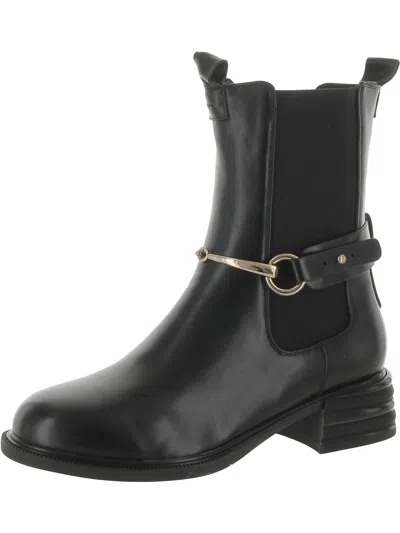 Torgeis Bellevue Womens Faux Leather Block Heel Chelsea Boots In Black