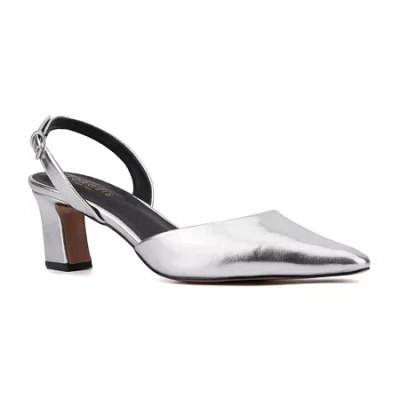 Torgeis Jacqueline Womens Pointed Closed Toe Block Heel Pumps In Silver