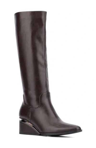 Torgeis Wedge Heel Tall Boot In Brown
