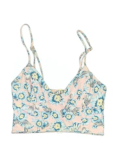 Pre-owned Tori Praver Swimsuit Top Blue Floral Pattern Swimwear