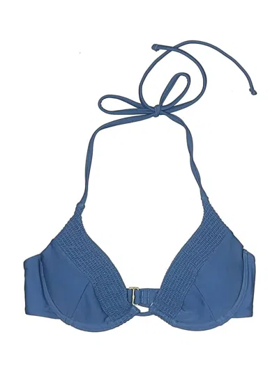 Pre-owned Tori Praver Swimsuit Top Blue Solid Pattern Swimwear