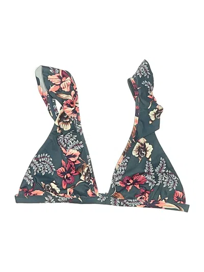 Pre-owned Tori Praver Swimsuit Top Teal Floral Pattern Swimwear