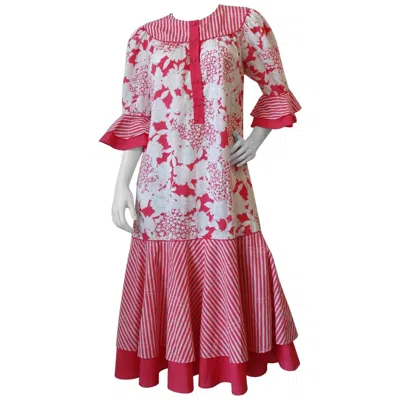 Pre-owned Tori Richard 1980s  Floral Stripe Dress In Pink