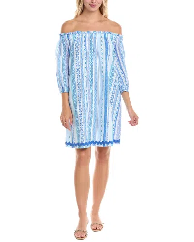 Tori Richard Borderline Rosette Mini Dress In Blue