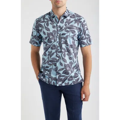 Tori Richard Branching Out Short Sleeve Button-up Shirt In Blue