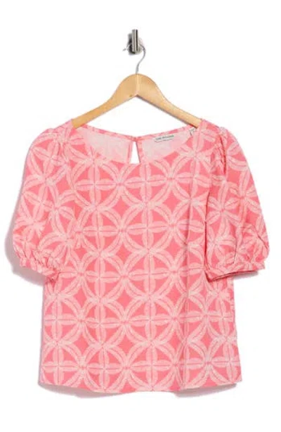 Tori Richard Breeze Block Beth Puff Sleeve Linen Blend Top In Pink