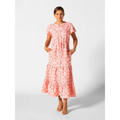 Tori Richard Breeze Block Lavinia Dress In Red Coral