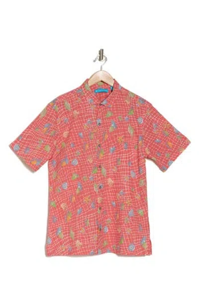 Tori Richard Catch All Tropical Print Short Sleeve Button-up Shirt In Guava