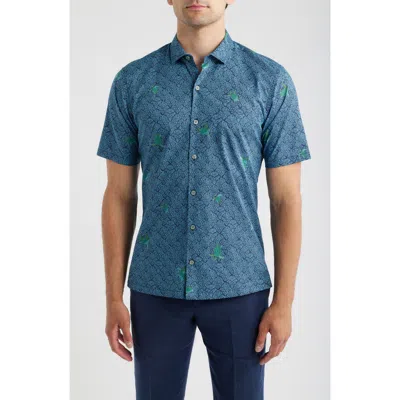 Tori Richard Chelonian Short Sleeve Cotton Button Up Shirt In Blue