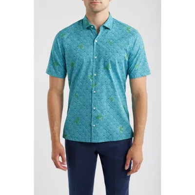 Tori Richard Chelonian Short Sleeve Cotton Button Up Shirt In Blue