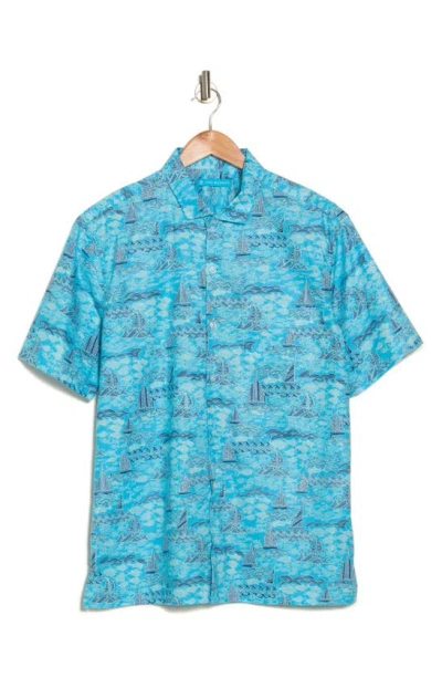 Tori Richard Fish N Sea Print Cotton Short Sleeve Button-up Shirt In Blue