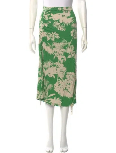 Pre-owned Tori Richard Floral Print Midi Length Skirt In Green