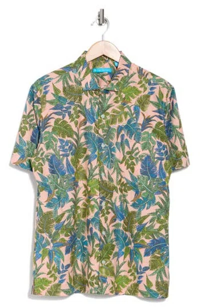 Tori Richard Floral Print Short Sleeve Shirt In Coral Multi