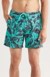Tori Richard Flower Pool Swim Trunks In Aqualine