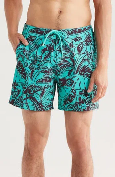 Tori Richard Flower Pool Swim Trunks In Aqualine