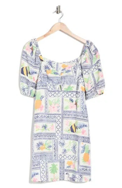 Tori Richard Island Collective Esperanza Puff Sleeve Linen Blend Dress In Multi