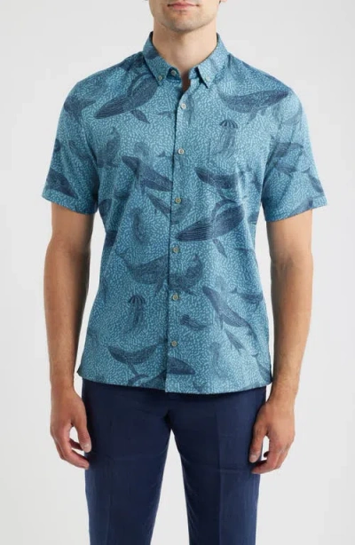 Tori Richard Marine Mosaic Jacquard Cotton Shirt In Blue