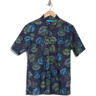 Tori Richard Monstellar Short Sleeve Cotton Button-up Shirt In Navy