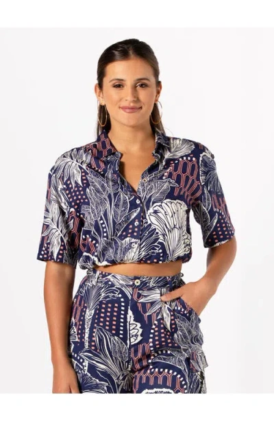 Tori Richard Oasis Hailie Blouse In Navy