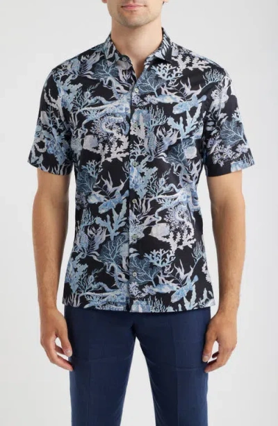 Tori Richard Octopuss Notched Collar Cotton Lawn Shirt In Black