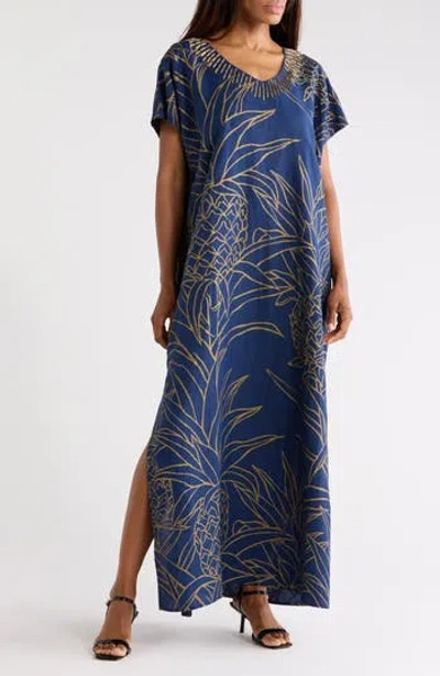 Tori Richard Pineapple Isle Amari Caftan In Blue