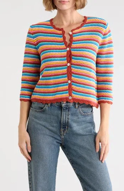 Tori Richard Rainbow Crochet Astrid Cardigan In Animal Print