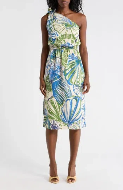 Tori Richard Sunrise Cecelia One-shoulder Midi Dress In Multi