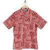 Tori Richard Tied Together Tropical Print Short Sleeve Button-up Shirt In Crimson