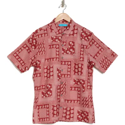 Tori Richard Tied Together Tropical Print Short Sleeve Button-up Shirt In Crimson