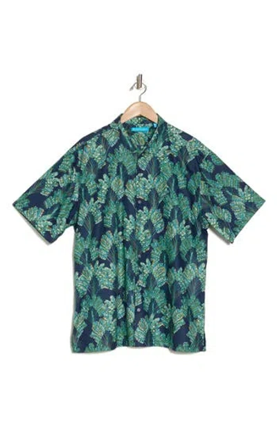 Tori Richard Travelers Palm Tropical Print Short Sleeve Button-up Shirt In Navy