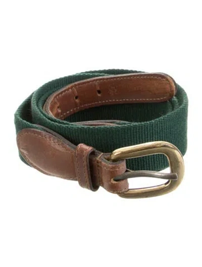 Pre-owned Torino Canvas Leather Trim Embellishment Belt In Green