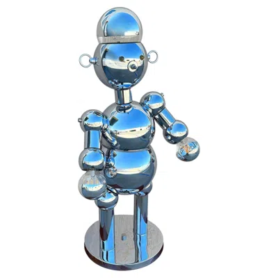 Pre-owned Torino Lamp Co. 1975 Post-modern Chrome Bubble Ball Robot Table Lamp By Torino Lamps In Blue
