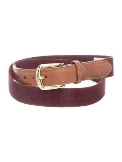 Pre-owned Torino Leather Mesh Accents Belt In Burgundy