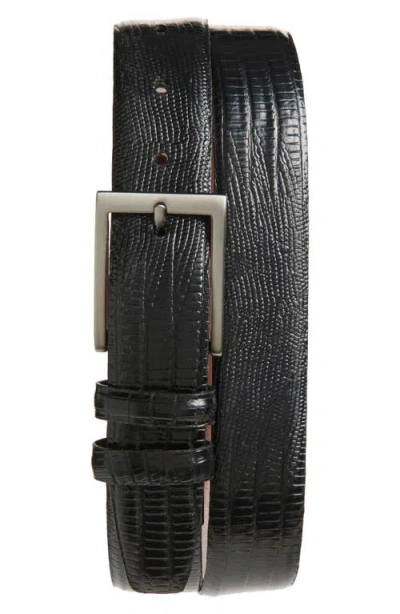 Torino Lizard Embossed Calfskin Leather Belt In Black