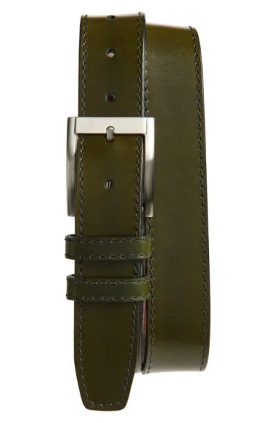 Torino Slab Stitched Leather Belt In Green