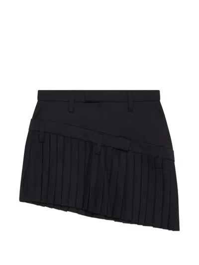 Torishéju Asymmetric Mini Pleated Skirt In Black