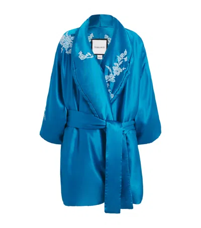 Torlowei Silk-lace Padded House Coat In Blue