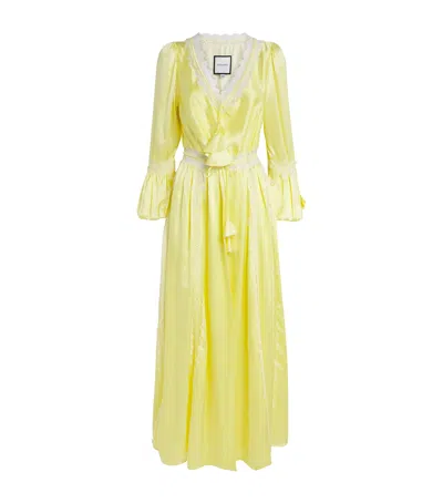 Torlowei Silk Lace-trim Long Robe In Yellow