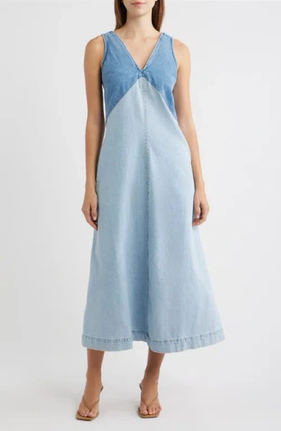 Torn By Ronny Kobo Azura Two-tone Denim Midi Dress In Blue