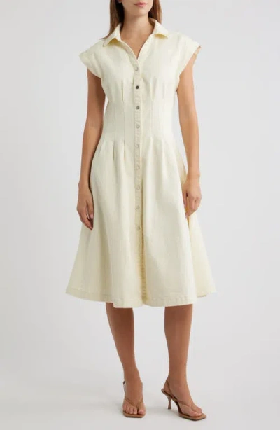 Torn By Ronny Kobo Edie Pleat Waist Denim Shirtdress In White