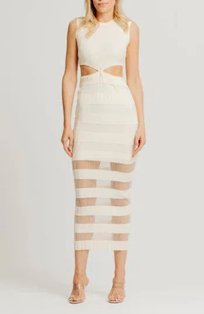 Torn By Ronny Kobo Elle Twist Front Sheer Panel Midi Dress In White