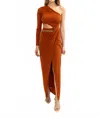 Torn By Ronny Kobo Everleigh One Shoulder Cut Out Dress In Soil In Brown
