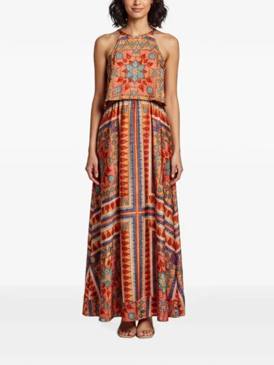 Pre-owned Torn By Ronny Kobo Floral Paisley-print Maxi Dress In Orange